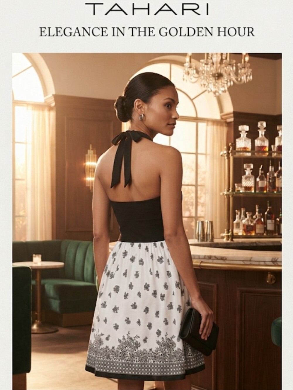 Tahari Black and White Strapless Halter Dress